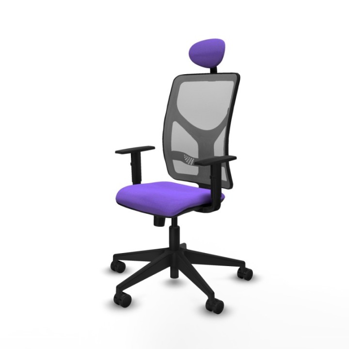 Motilla sincro malla gris bali lila brazos 1D base piramidal cabecero fijo ruedas 65mm nailon