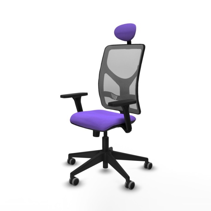 Motilla sincro malla gris bali lila brazos 3D base piramidal cabecero fijo ruedas 65mm engomadas