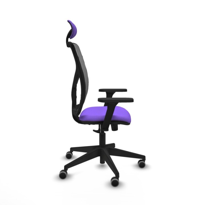 Motilla sincro malla gris bali lila brazos 3D base piramidal cabecero fijo ruedas 65mm engomadas