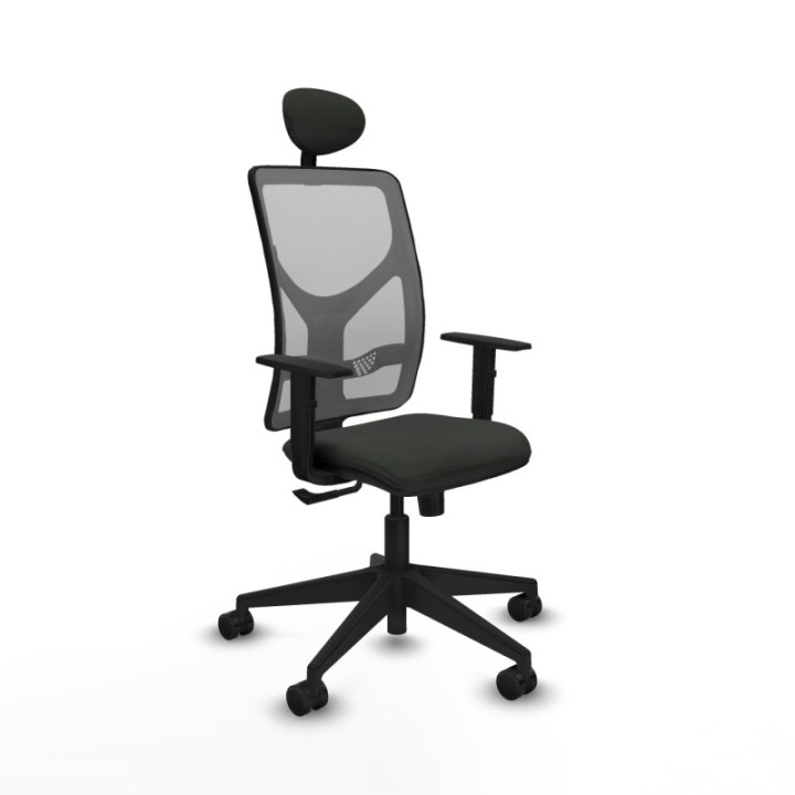 Motilla sincro malla gris bali negro brazos 1D base piramidal cabecero fijo ruedas 65mm nailon