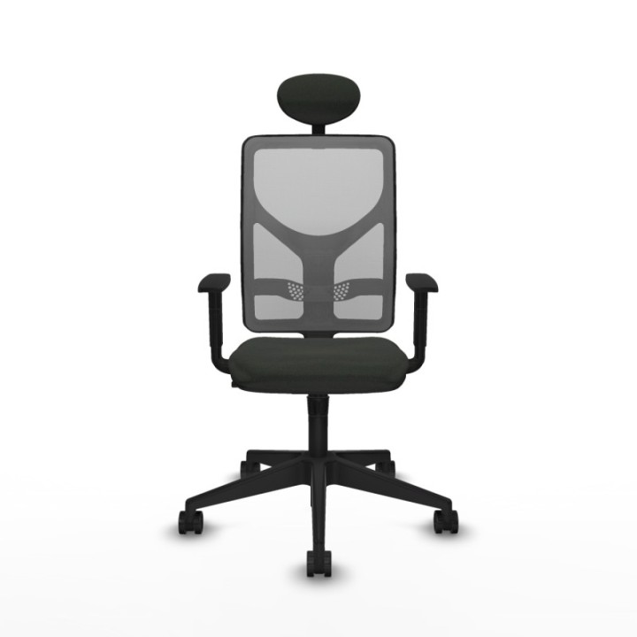 Motilla sincro malla gris bali negro brazos 1D base piramidal cabecero fijo ruedas 65mm nailon