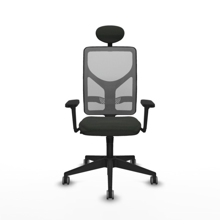 Motilla sincro malla gris bali negro brazos 3D base piramidal cabecero fijo ruedas 65mm engomadas