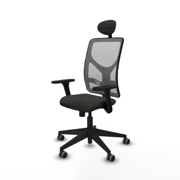 Motilla sincro malla gris bali negro brazos 3D base piramidal cabecero fijo ruedas 65mm engomadas