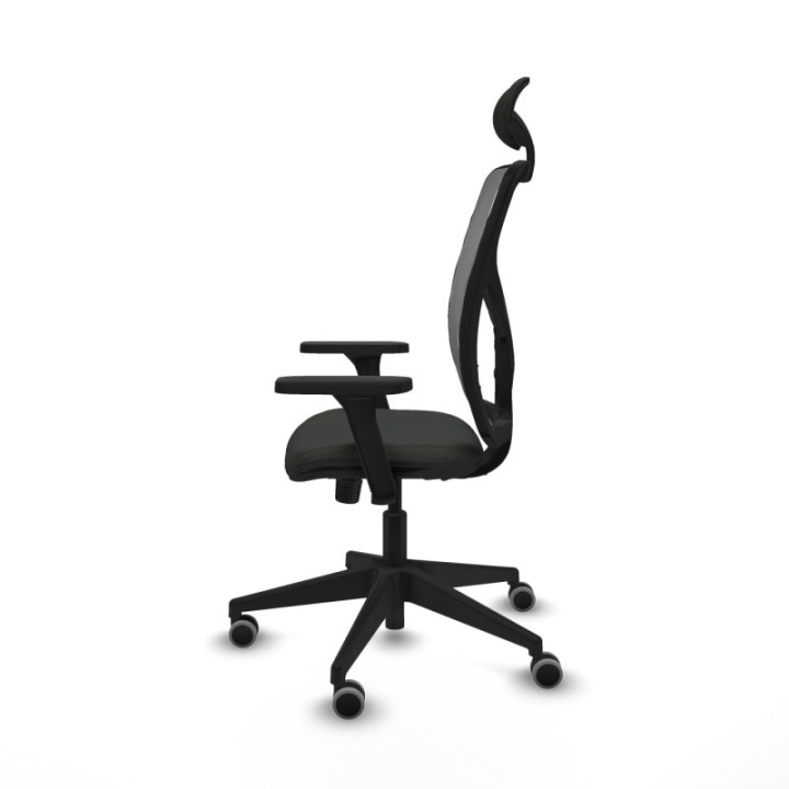 Motilla sincro malla gris bali negro brazos 3D base piramidal cabecero fijo ruedas 65mm engomadas