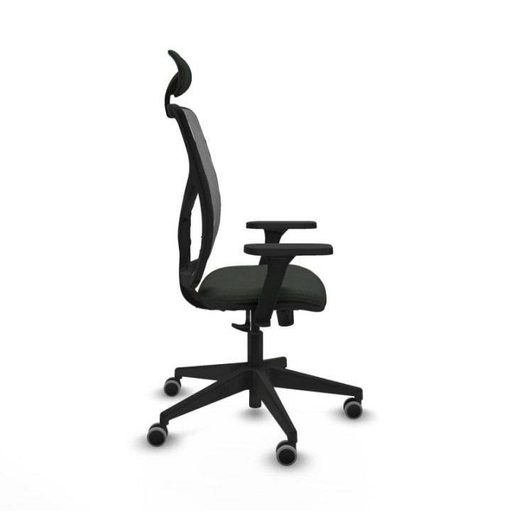 Motilla sincro malla gris bali negro brazos 3D base piramidal cabecero fijo ruedas 65mm engomadas