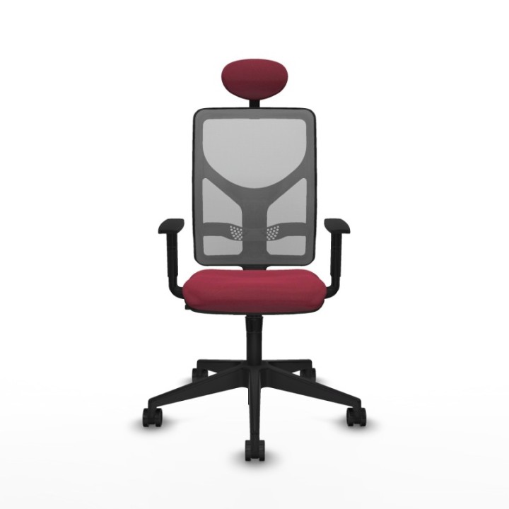 Motilla sincro malla gris bali granate brazos 1D base piramidal cabecero fijo ruedas 65mm nailon