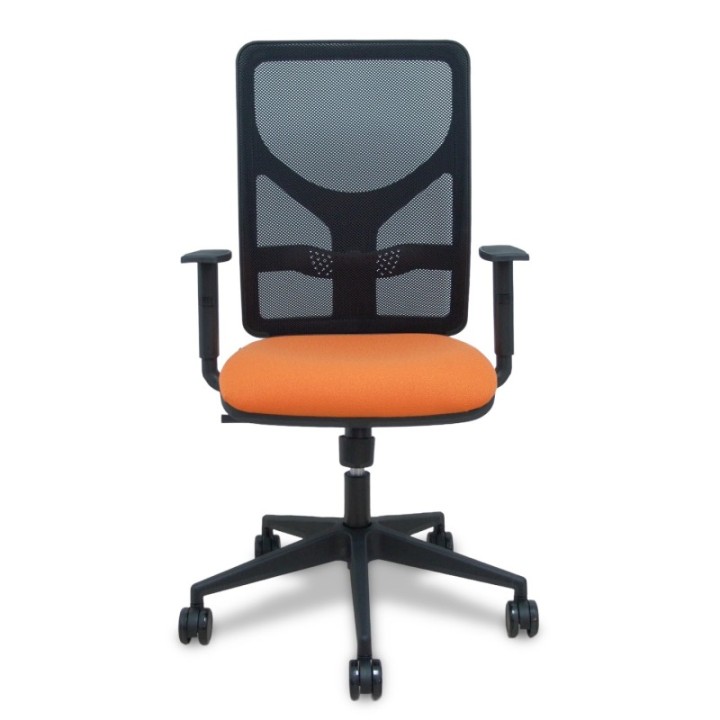 Silla Motilla malla negra asiento bali naranja brazo regulable ruedas 65mm