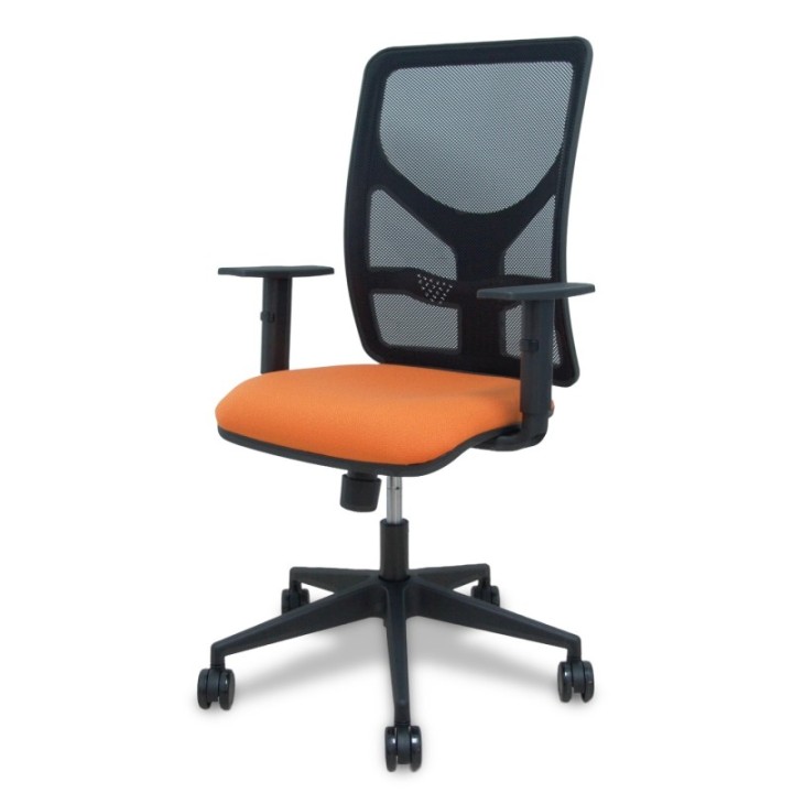 Silla Motilla malla negra asiento bali naranja brazo regulable ruedas 65mm