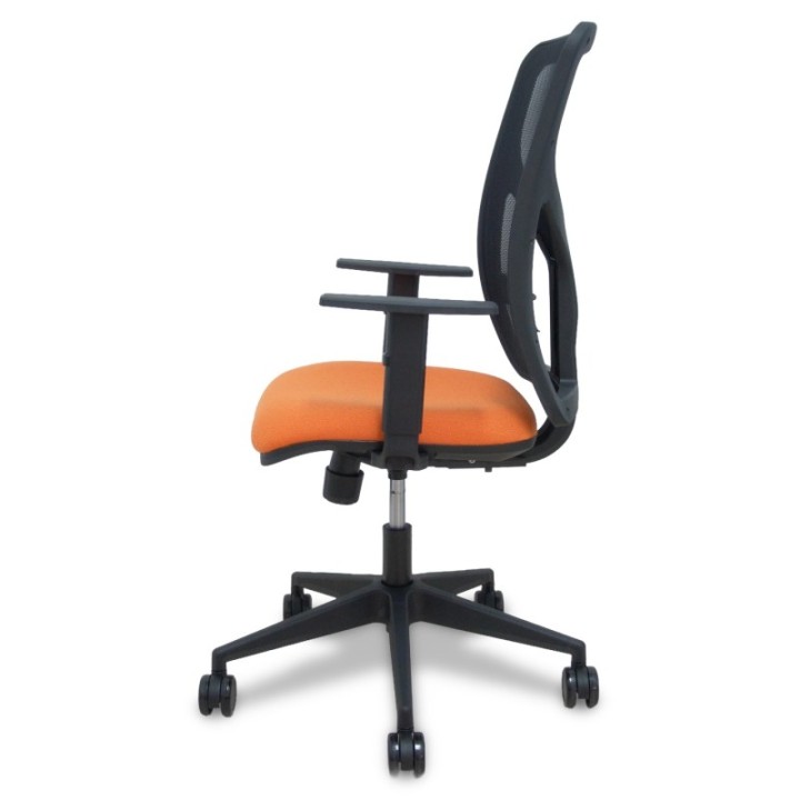Silla Motilla malla negra asiento bali naranja brazo regulable ruedas 65mm