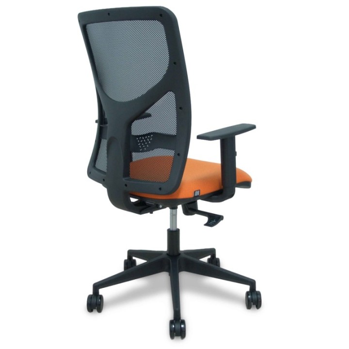 Silla Motilla malla negra asiento bali naranja brazo regulable ruedas 65mm