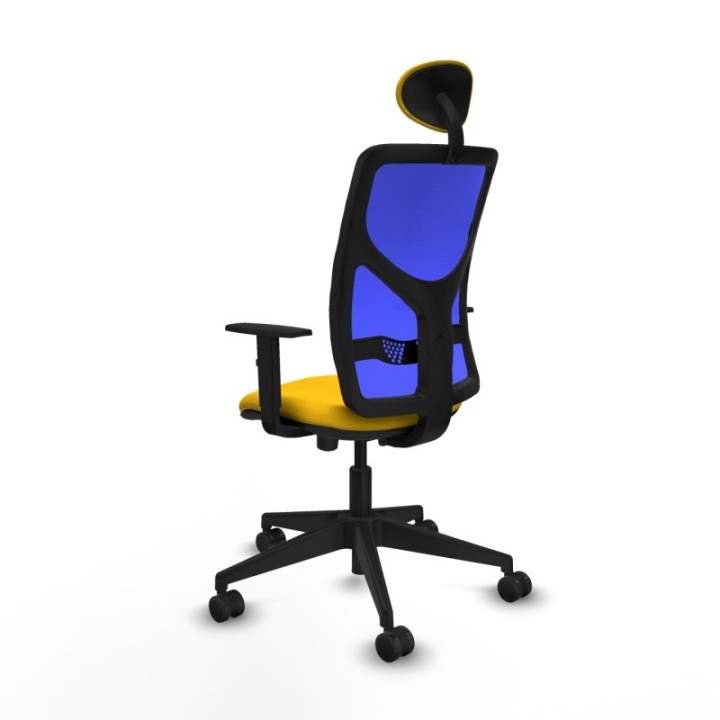 Motilla traslack malla azul bali amarillo brazos 1D base piramidal cabecero fijo ruedas 65mm nailon