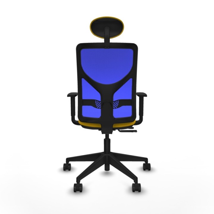 Motilla traslack malla azul bali amarillo brazos 1D base piramidal cabecero fijo ruedas 65mm nailon