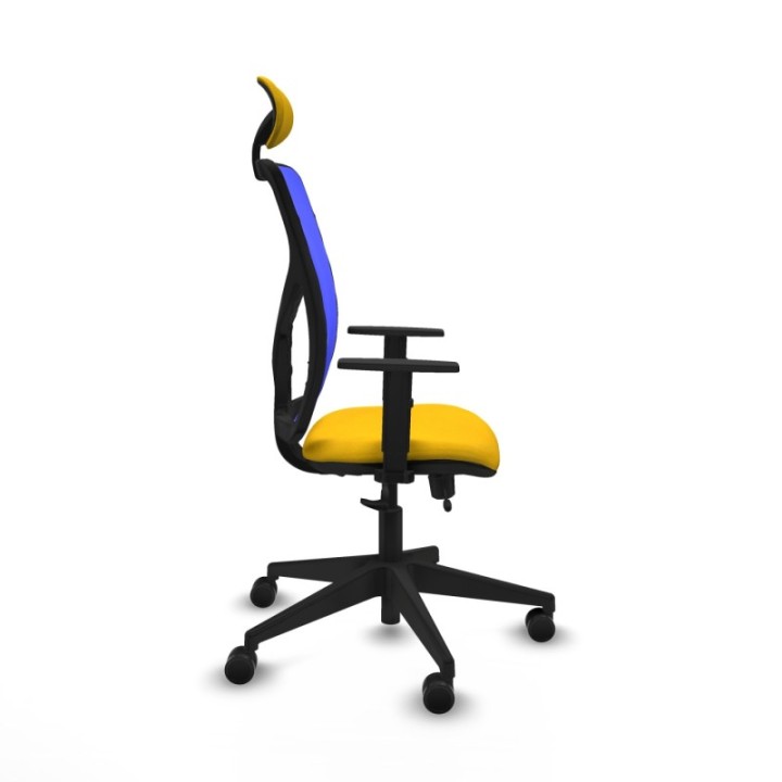 Motilla traslack malla azul bali amarillo brazos 1D base piramidal cabecero fijo ruedas 65mm nailon