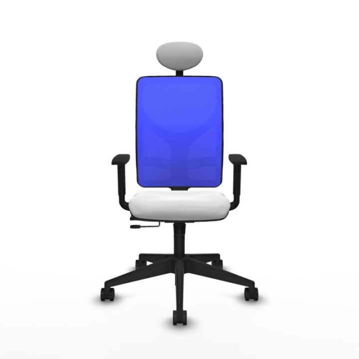 Motilla traslack malla azul bali blanco brazos 1D base piramidal cabecero fijo ruedas 65mm nailon