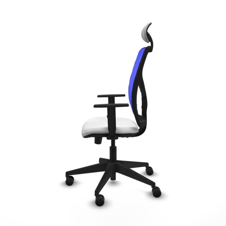 Motilla traslack malla azul bali blanco brazos 1D base piramidal cabecero fijo ruedas 65mm nailon