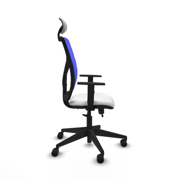 Motilla traslack malla azul bali blanco brazos 1D base piramidal cabecero fijo ruedas 65mm nailon