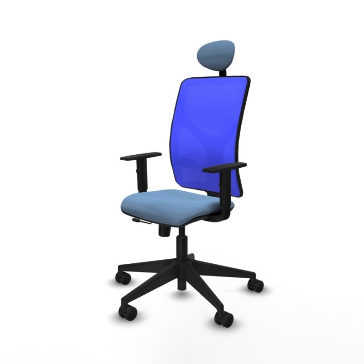 Motilla traslack malla azul bali azul cielo brazos 1D base piramidal cabecero fijo ruedas 65mm nailon