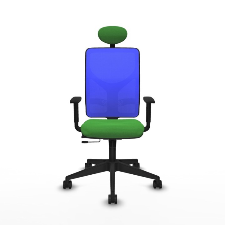 Motilla traslack malla azul bali verde brazos 1D base piramidal cabecero fijo ruedas 65mm nailon