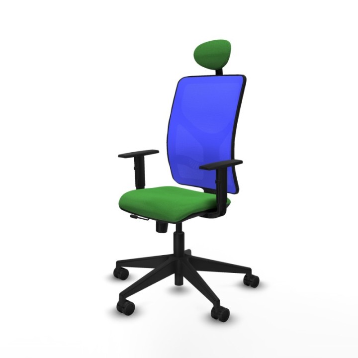 Motilla traslack malla azul bali verde brazos 1D base piramidal cabecero fijo ruedas 65mm nailon