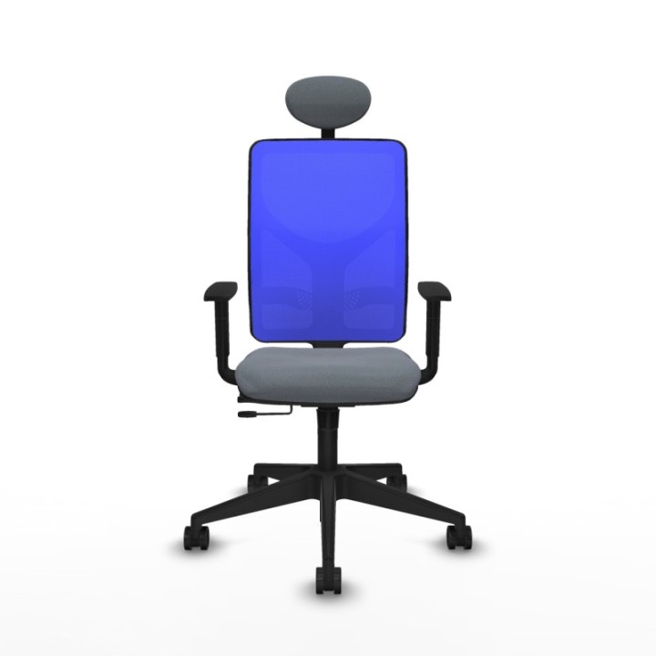 Motilla traslack malla azul bali gris brazos 1D base piramidal cabecero fijo ruedas 65mm nailon