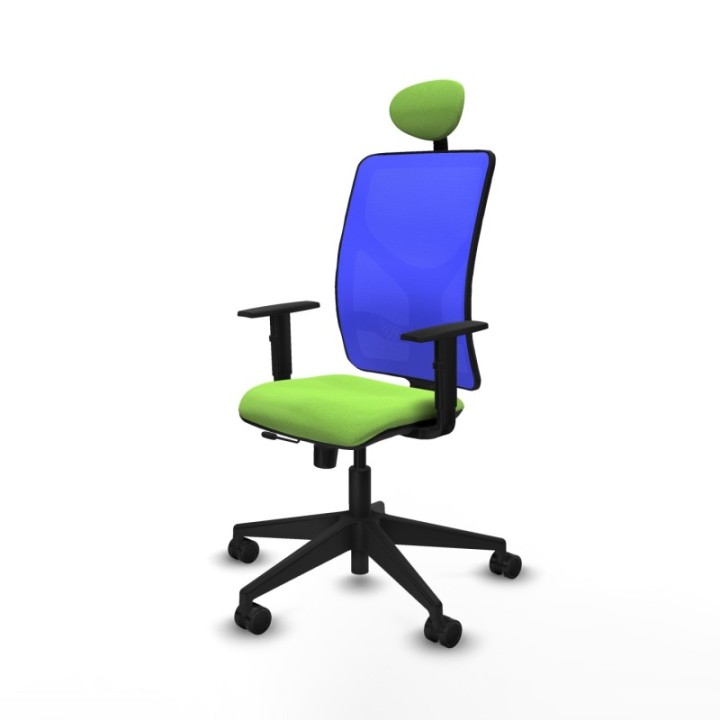 Motilla traslack malla azul bali pistacho brazos 1D base piramidal cabecero fijo ruedas 65mm nailon