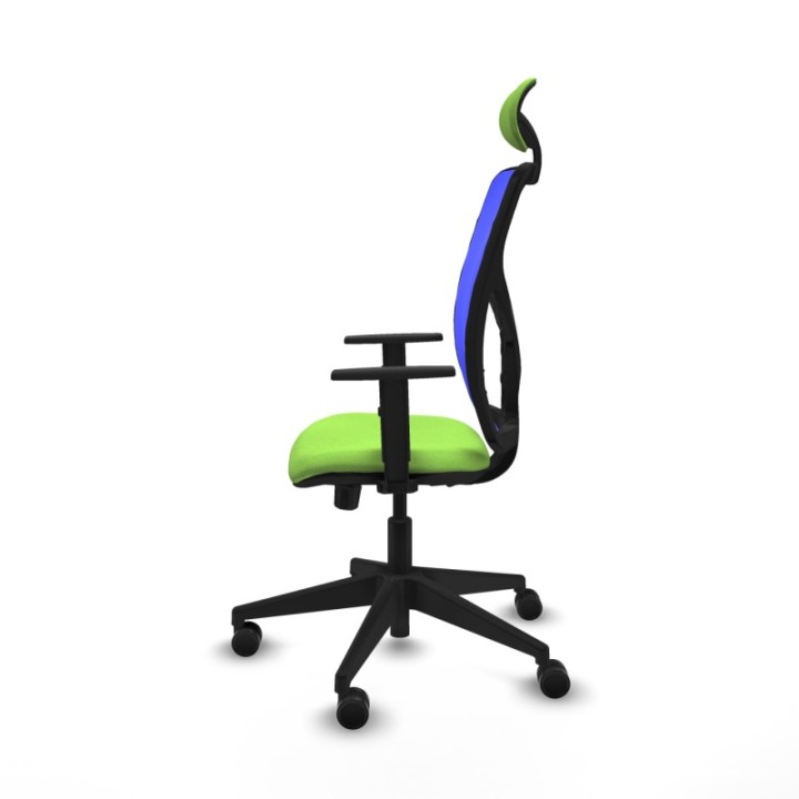 Motilla traslack malla azul bali pistacho brazos 1D base piramidal cabecero fijo ruedas 65mm nailon