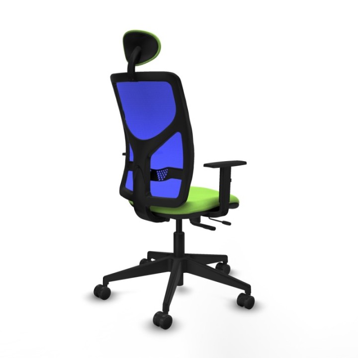 Motilla traslack malla azul bali pistacho brazos 1D base piramidal cabecero fijo ruedas 65mm nailon