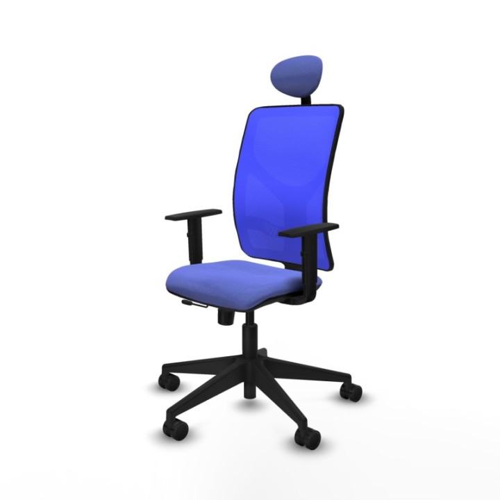 Motilla traslack malla azul bali azul claro brazos 1D base piramidal cabecero fijo ruedas 65mm nailon