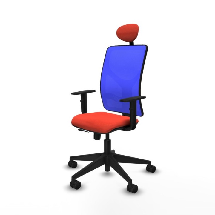 Motilla traslack malla azul bali naranja oscuro brazos 1D base piramidal cabecero fijo ruedas 65mm nailon