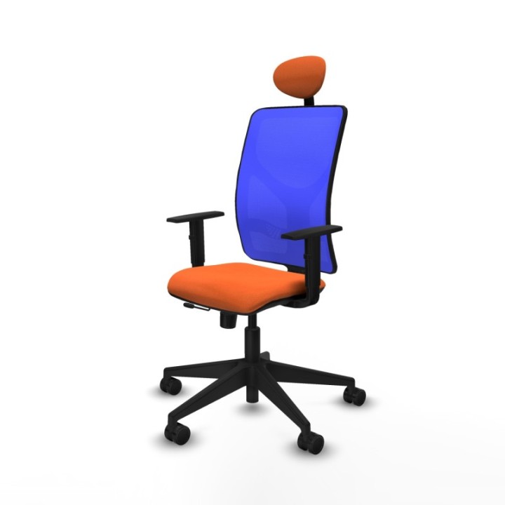 Motilla traslack malla azul bali naranja brazos 1D base piramidal cabecero fijo ruedas 65mm nailon