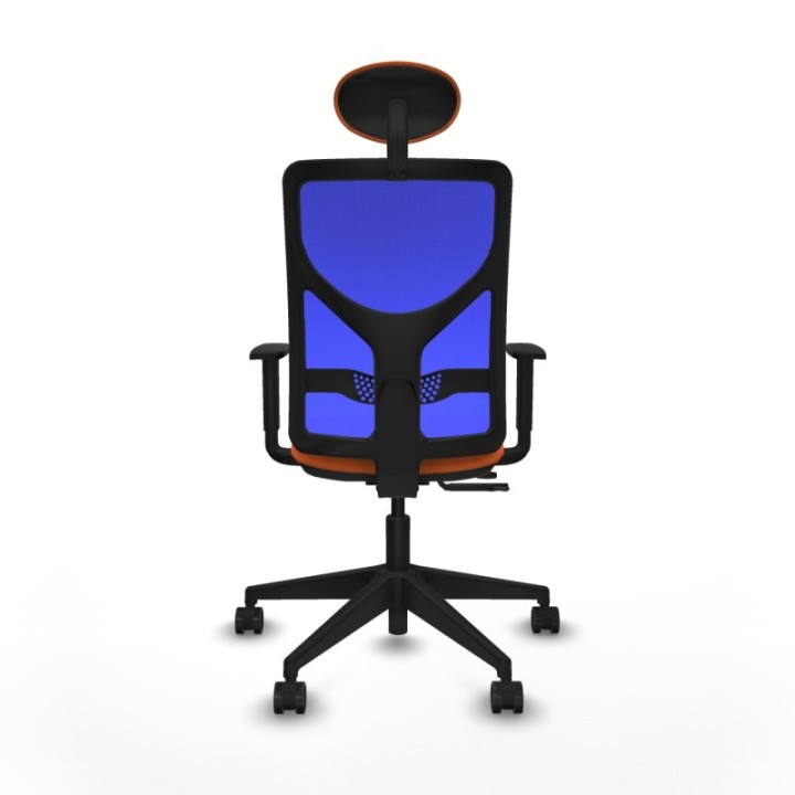 Motilla traslack malla azul bali naranja brazos 1D base piramidal cabecero fijo ruedas 65mm nailon