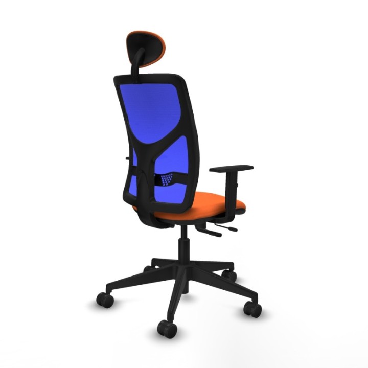 Motilla traslack malla azul bali naranja brazos 1D base piramidal cabecero fijo ruedas 65mm nailon