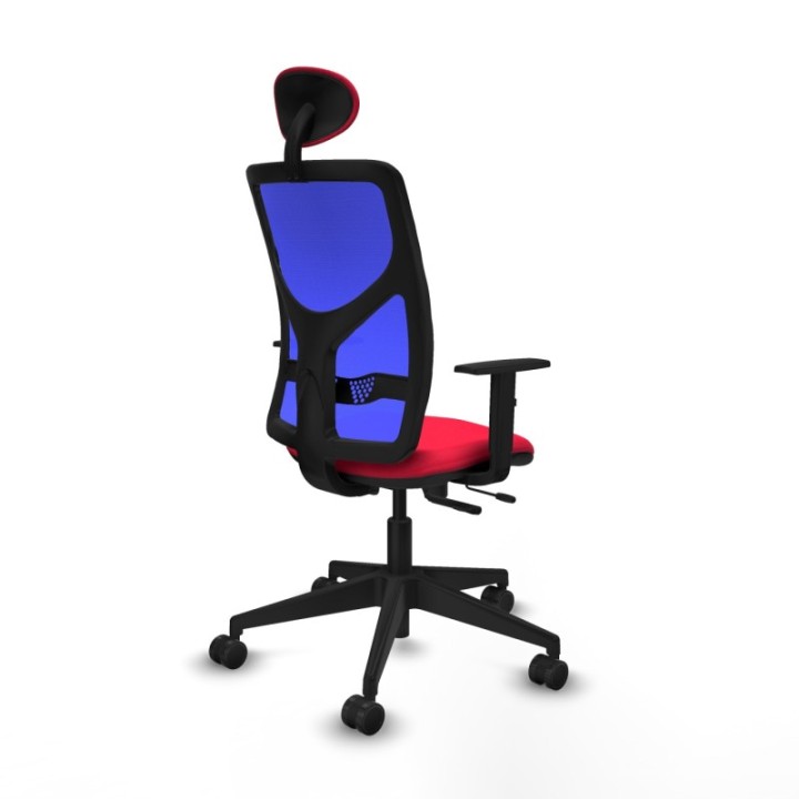 Motilla traslack malla azul bali rojo brazos 1D base piramidal cabecero fijo ruedas 65mm nailon