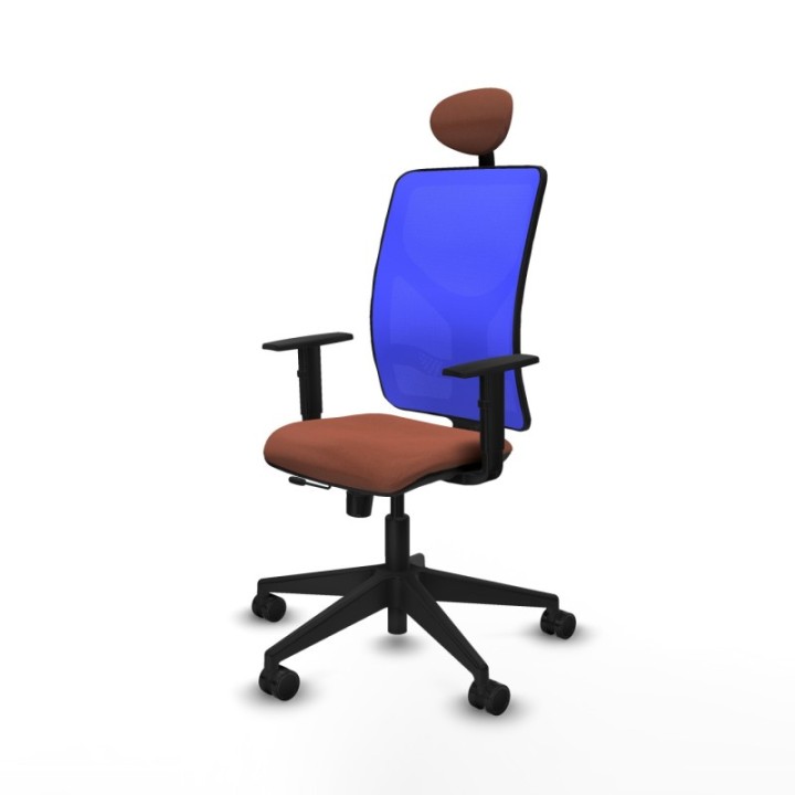 Motilla traslack malla azul bali marrón brazos 1D base piramidal cabecero fijo ruedas 65mm nailon