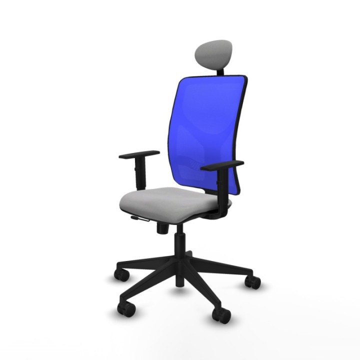 Motilla traslack malla azul bali gris claro brazos 1D base piramidal cabecero fijo ruedas 65mm nailon