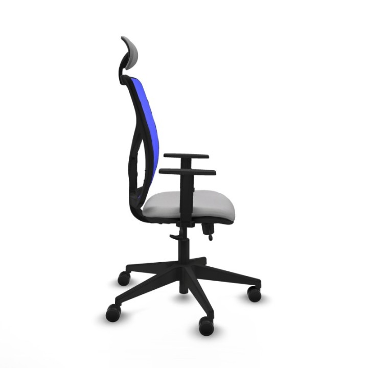 Motilla traslack malla azul bali gris claro brazos 1D base piramidal cabecero fijo ruedas 65mm nailon