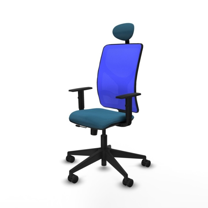 Motilla traslack malla azul bali verde petroleo brazos 1D base piramidal cabecero fijo ruedas 65mm nailon