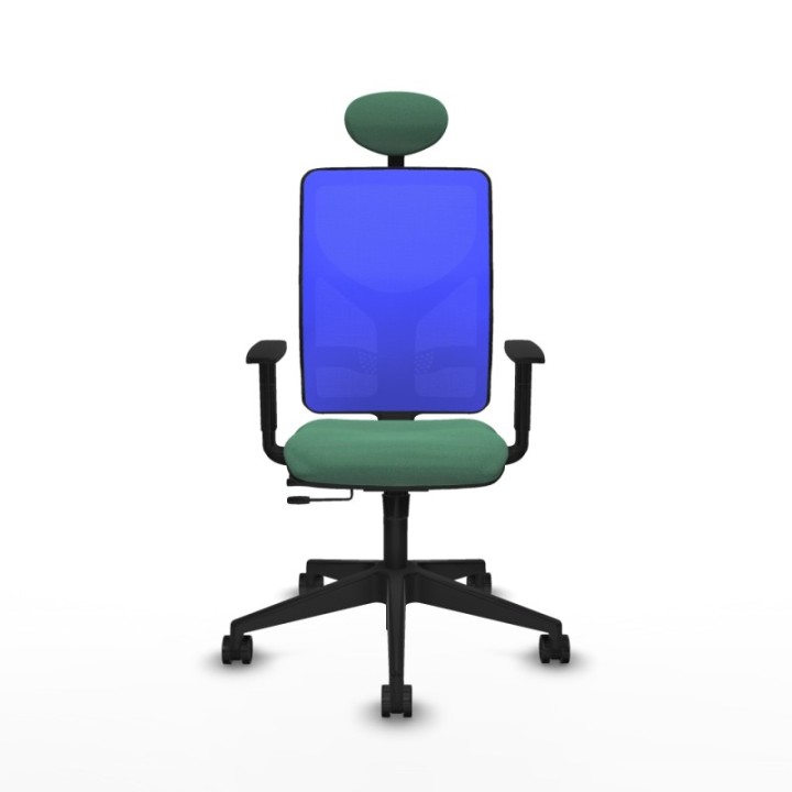 Motilla traslack malla azul bali verde esmeralda brazos 1D base piramidal cabecero fijo ruedas 65mm nailon