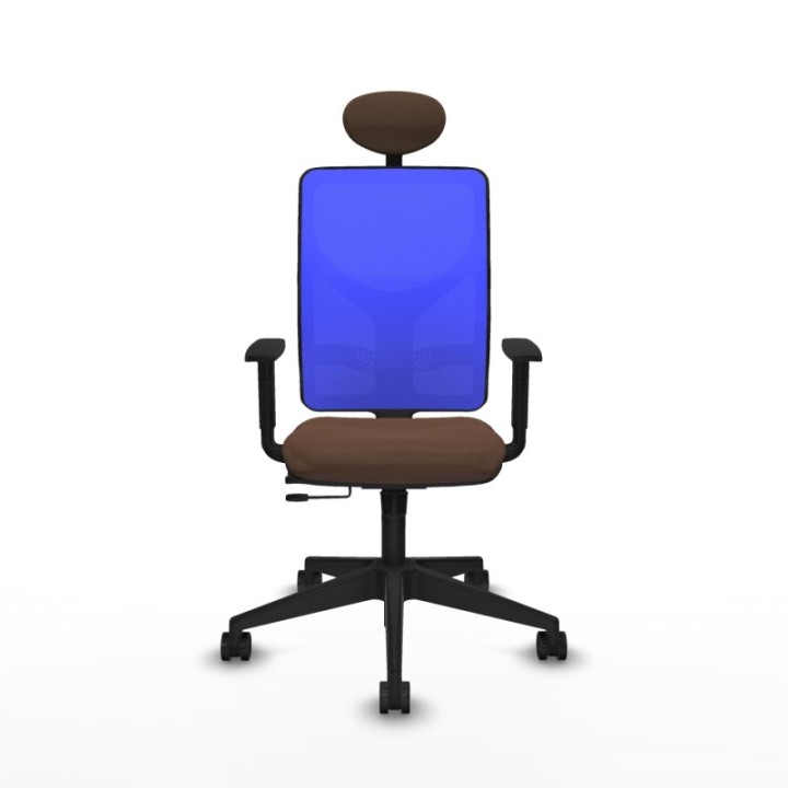 Motilla traslack malla azul bali marrón oscuro brazos 1D base piramidal cabecero fijo ruedas 65mm nailon