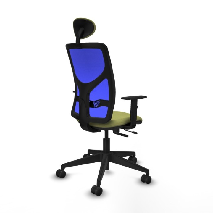 Motilla traslack malla azul bali verde oliva brazos 1D base piramidal cabecero fijo ruedas 65mm nailon