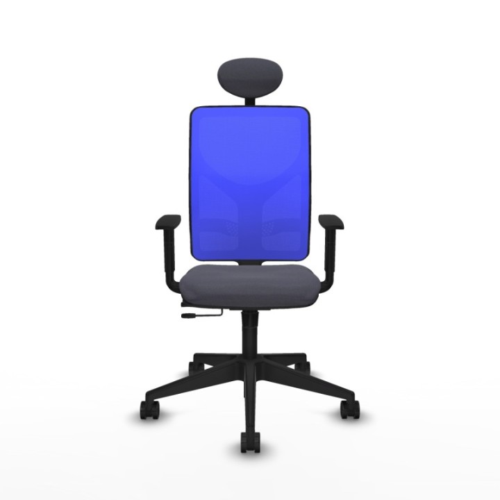 Motilla traslack malla azul bali gris oscuro brazos 1D base piramidal cabecero fijo ruedas 65mm nailon