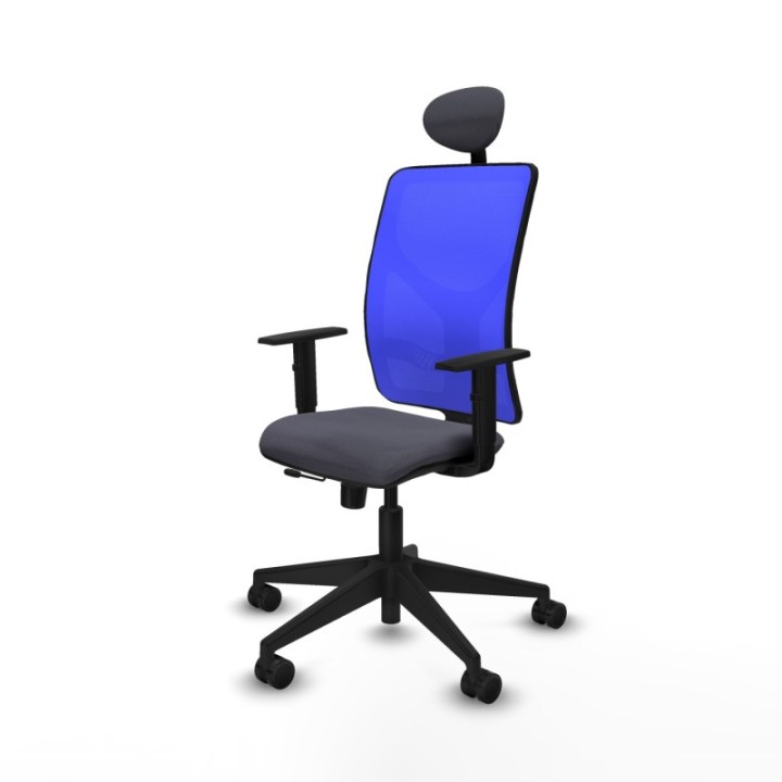 Motilla traslack malla azul bali gris oscuro brazos 1D base piramidal cabecero fijo ruedas 65mm nailon