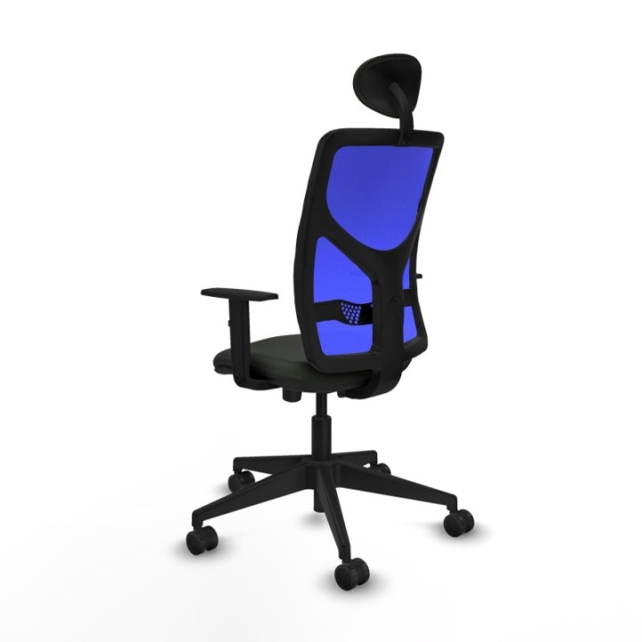 Motilla traslack malla azul bali negro brazos 1D base piramidal cabecero fijo ruedas 65mm nailon