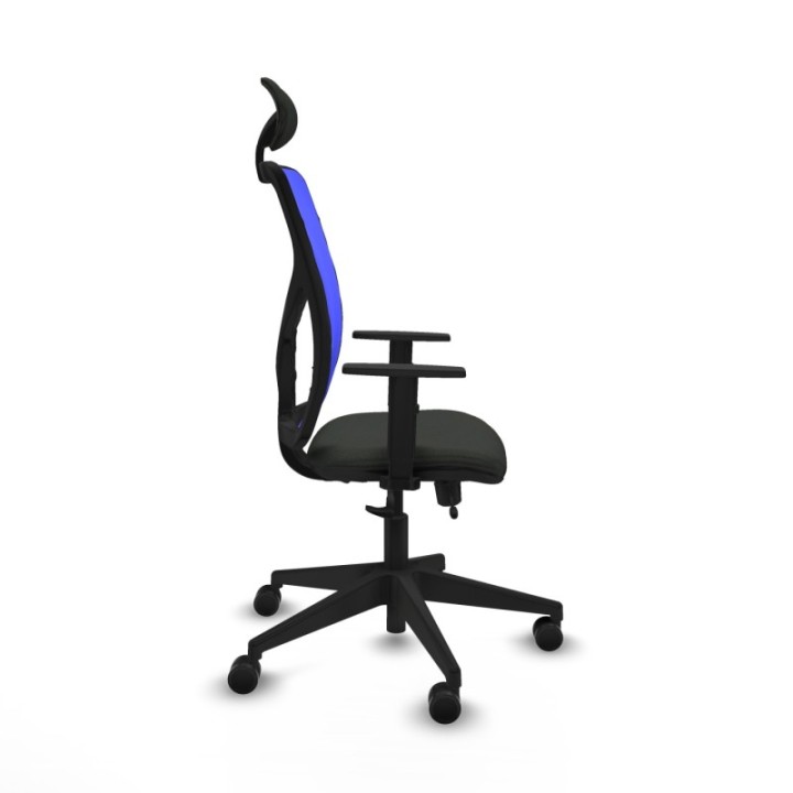 Motilla traslack malla azul bali negro brazos 1D base piramidal cabecero fijo ruedas 65mm nailon