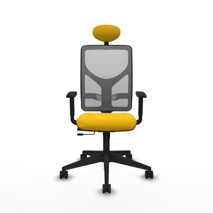 Motilla traslack malla gris bali amarillo brazos 1D base piramidal cabecero fijo ruedas 65mm nailon