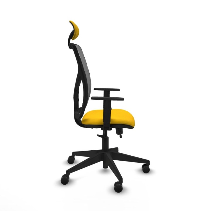 Motilla traslack malla gris bali amarillo brazos 1D base piramidal cabecero fijo ruedas 65mm nailon