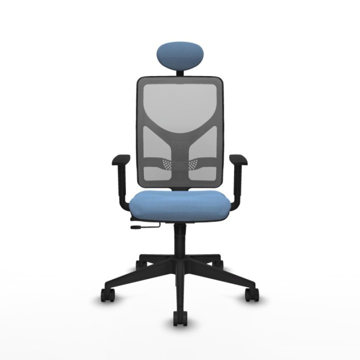 Motilla traslack malla gris bali azul cielo brazos 1D base piramidal cabecero fijo ruedas 65mm nailon