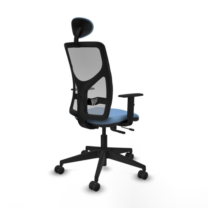 Motilla traslack malla gris bali azul cielo brazos 1D base piramidal cabecero fijo ruedas 65mm nailon