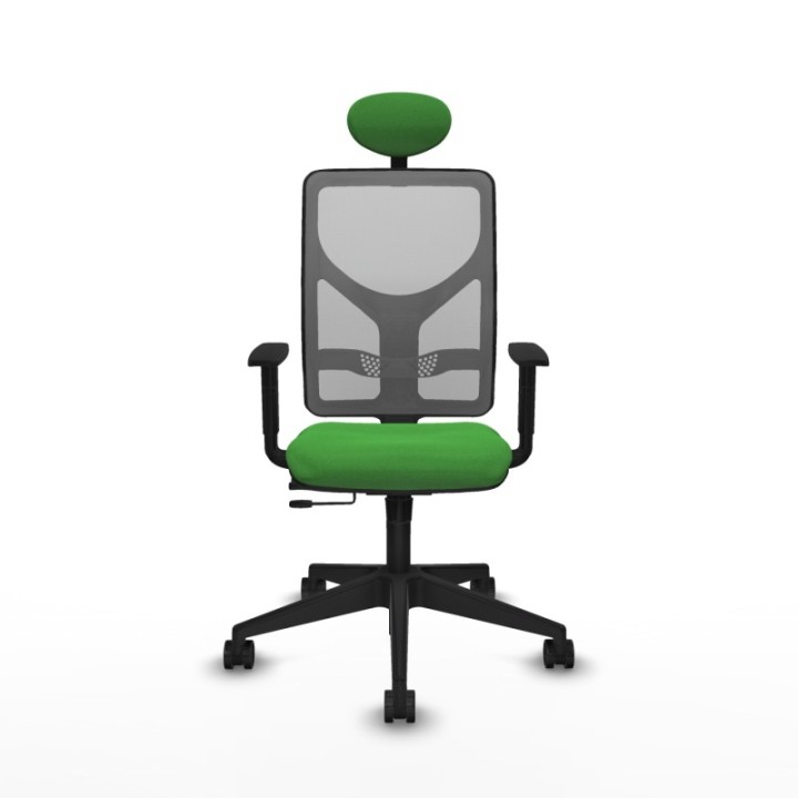 Motilla traslack malla gris bali verde brazos 1D base piramidal cabecero fijo ruedas 65mm nailon