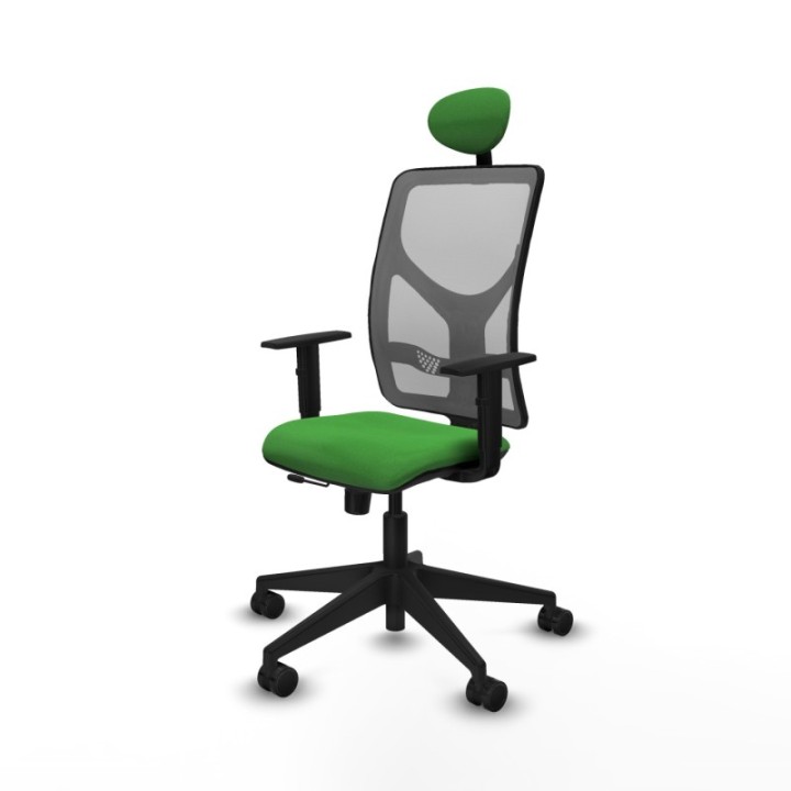 Motilla traslack malla gris bali verde brazos 1D base piramidal cabecero fijo ruedas 65mm nailon